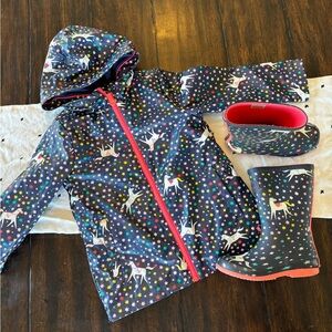 Colorful JOULES Star and Unicorn Raincoat and Boots Set